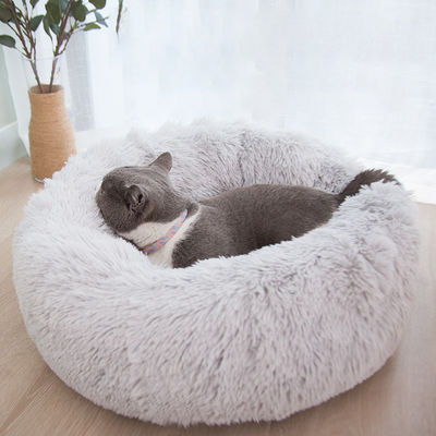 Bán buôn Ấm áp sang trọng mềm mại Donut Cats Dogs Bed Faux Fur Dog Calming Bed
