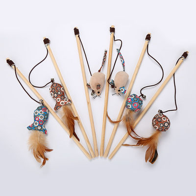 Gà hình con mèo Đồ chơi thú cưng Teaser Stick có lông Đồ chơi bằng gỗ cho mèo