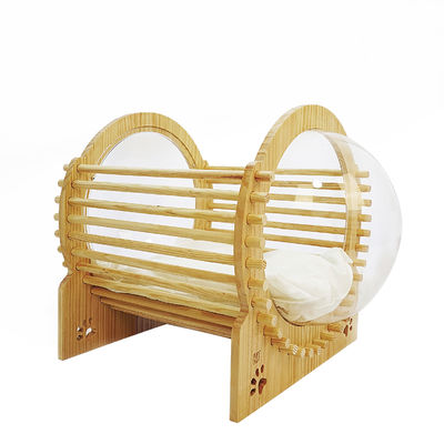 Căn nhà dạng khoang ngủ bằng gỗ dành cho mèo có cửa sổ