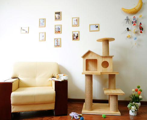 Size L Cat Scratch House Tower Condo Sisal Rope bọc gỗ Giường cho mèo 60 * 50 * 125.5cm