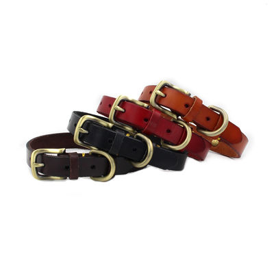 Da cổ chó Cattlehide làm bằng tay tùy chỉnh với tấm kim loại bằng đồng có thể được khắc Vòng cổ ID vật nuôi cho chó