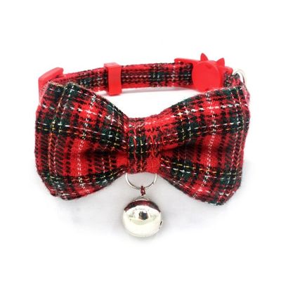 Scottish Tartan Bowtie Cat Collar Safety Buckle with Bell Cotton Width Điều chỉnh 13-22cm