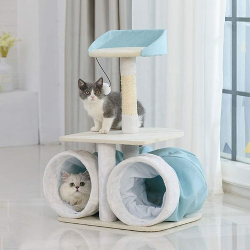 Mèo sang trọng Leo cây Khung nền nhảy với đồ chơi đường hầm Giường cây cào sang trọng