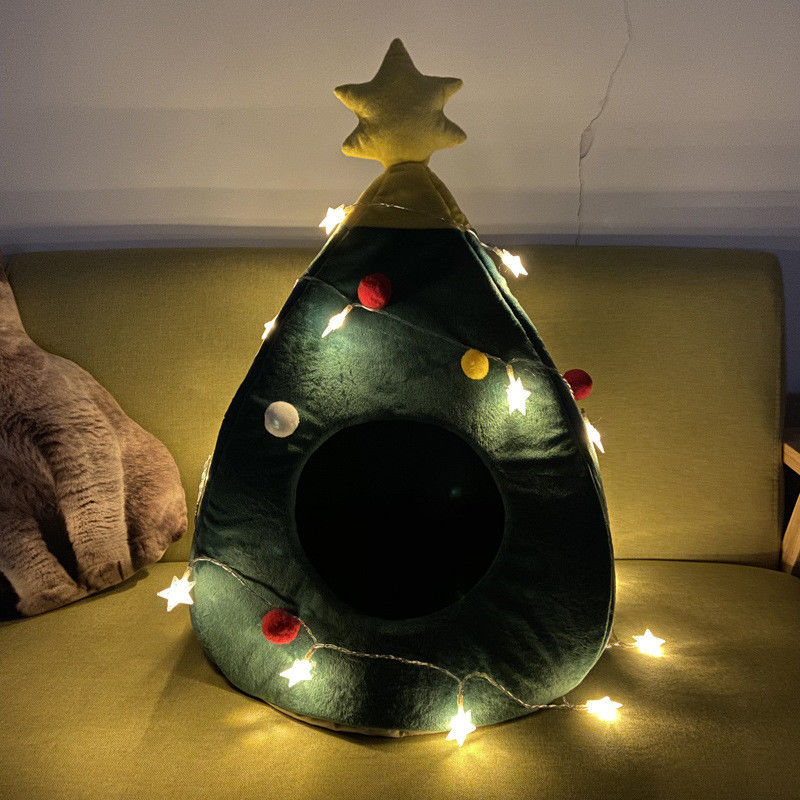 Giường chất lượng cao Mèo con Chó con có thể giặt được Giường vật nuôi ấm áp Cây thông Noel sang trọng Thảm hang động