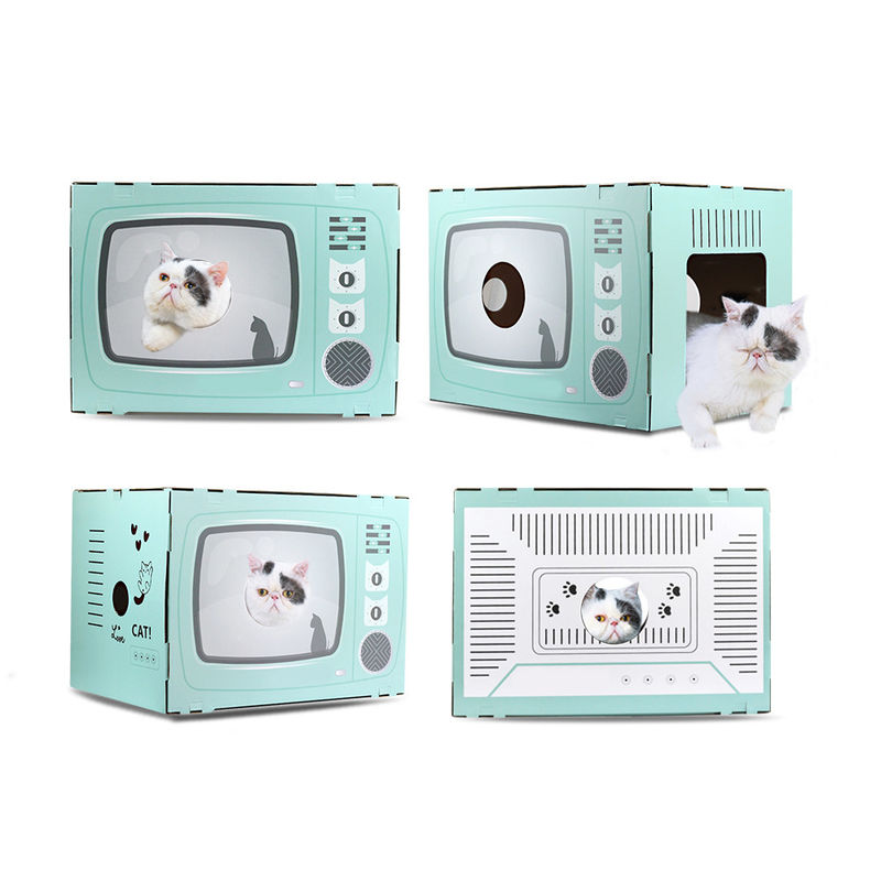 Nhà mèo Scratcher Cổ điển Hình dạng TV cho mèo Sảnh tiếp khách với tấm lót bằng giấy bìa cứng Tấm bìa cứng Máy cào