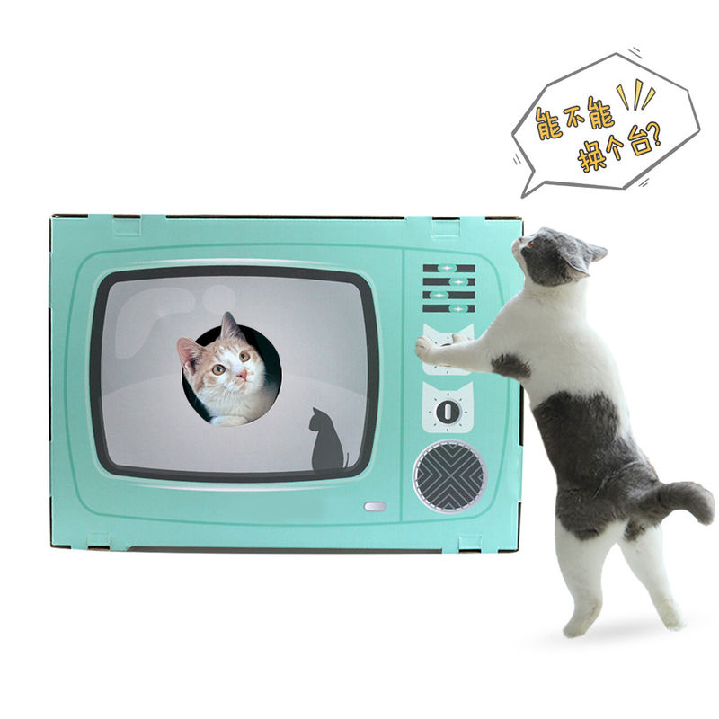 Nhà mèo Scratcher Cổ điển Hình dạng TV cho mèo Sảnh tiếp khách với tấm lót bằng giấy bìa cứng Tấm bìa cứng Máy cào