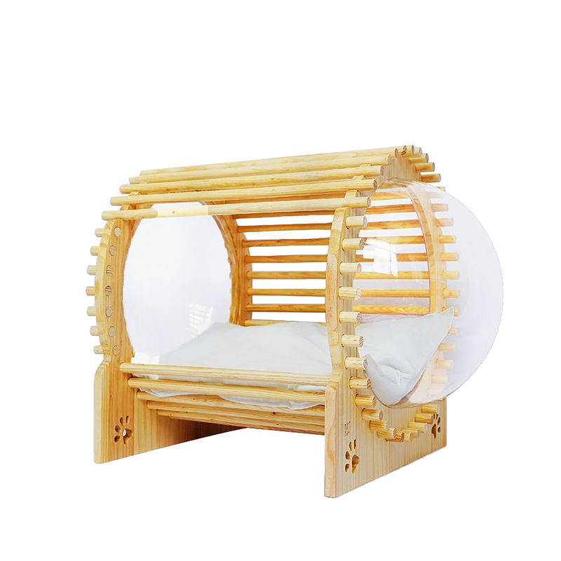Căn nhà dạng khoang ngủ bằng gỗ dành cho mèo có cửa sổ