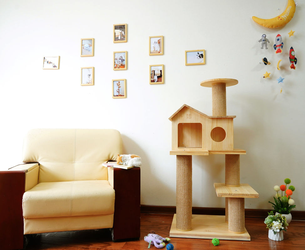 Size L Cat Scratch House Tower Condo Sisal Rope bọc gỗ Giường cho mèo 60 * 50 * 125.5cm