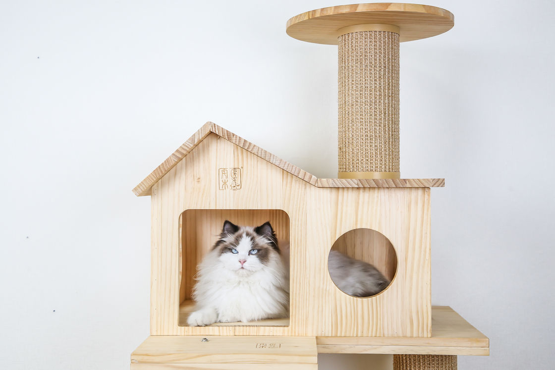 Size L Cat Scratch House Tower Condo Sisal Rope bọc gỗ Giường cho mèo 60 * 50 * 125.5cm
