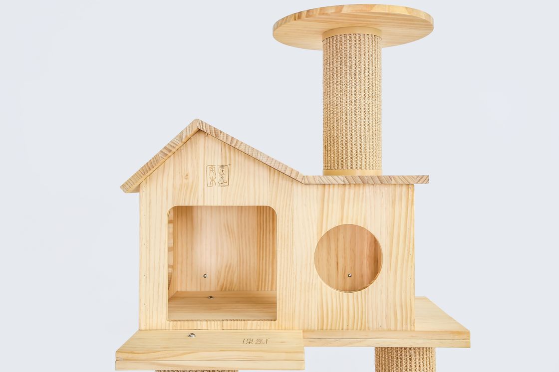 Size L Cat Scratch House Tower Condo Sisal Rope bọc gỗ Giường cho mèo 60 * 50 * 125.5cm