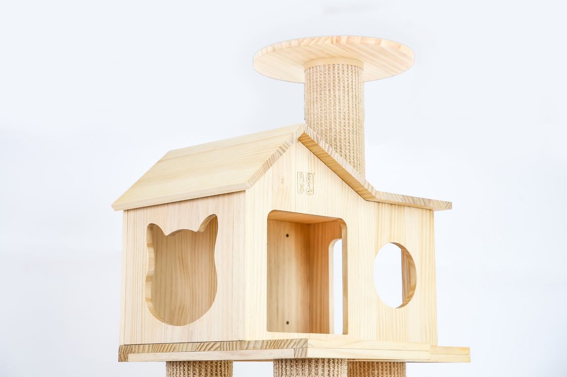Size L Cat Scratch House Tower Condo Sisal Rope bọc gỗ Giường cho mèo 60 * 50 * 125.5cm