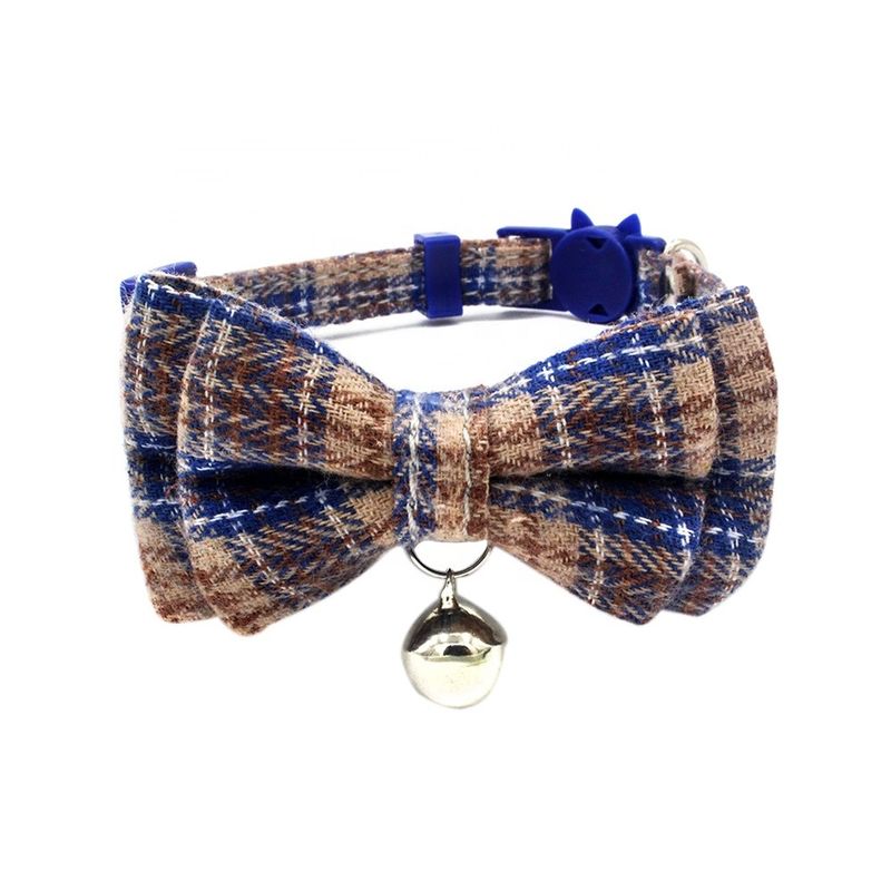 Scottish Tartan Bowtie Cat Collar Safety Buckle with Bell Cotton Width Điều chỉnh 13-22cm