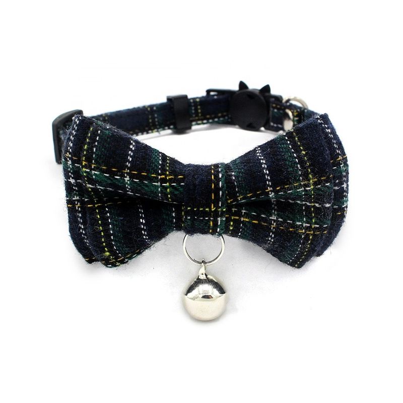 Scottish Tartan Bowtie Cat Collar Safety Buckle with Bell Cotton Width Điều chỉnh 13-22cm