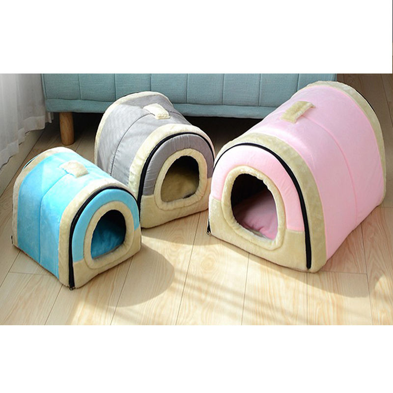 Crystal Velvet 2 trong 1 Hang động có thể gập lại Giường ngủ cho thú cưng Tự làm ấm Ngôi nhà hình mèo giường thoải mái