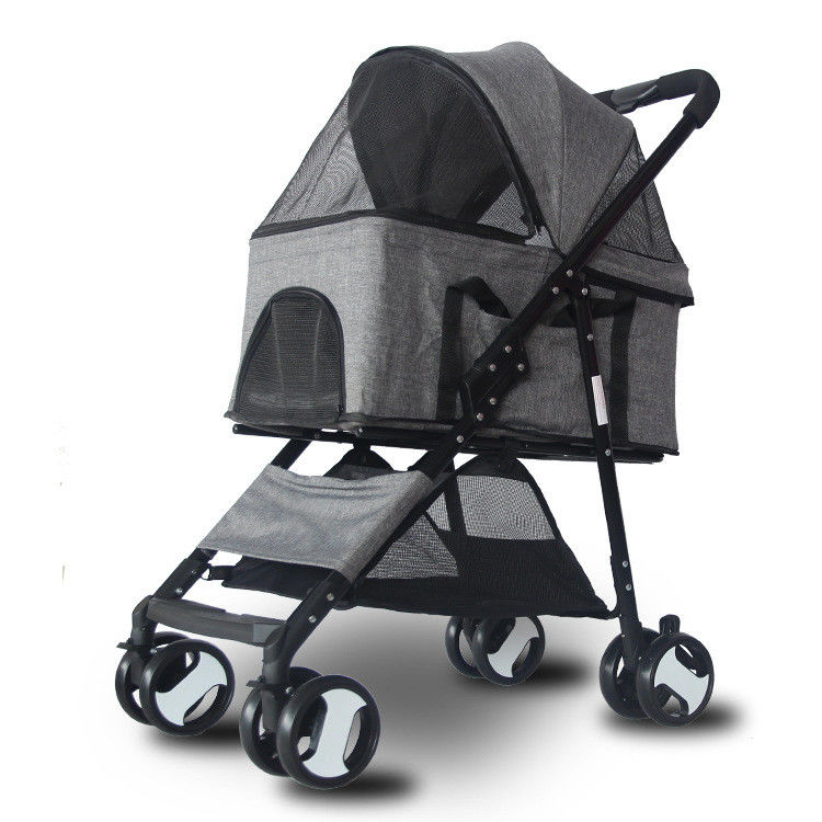 Xe đẩy thú cưng có thể tháo rời sang trọng gấp ngoài trời 600D Linen 36KG