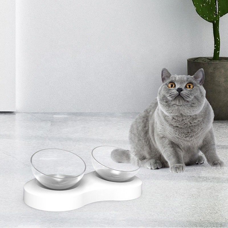 Bát thức ăn cho mèo đôi nâng cao ngộ nghĩnh cho động vật nhỏ 32,3 * 16,5 * 9,5cm