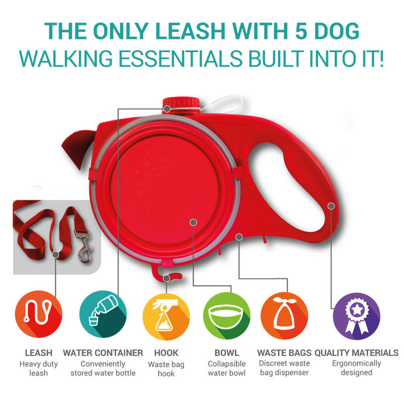 2021 BSCI Leash Dog Chai nước uống 5 trong 1 Dog Leash với chai nước