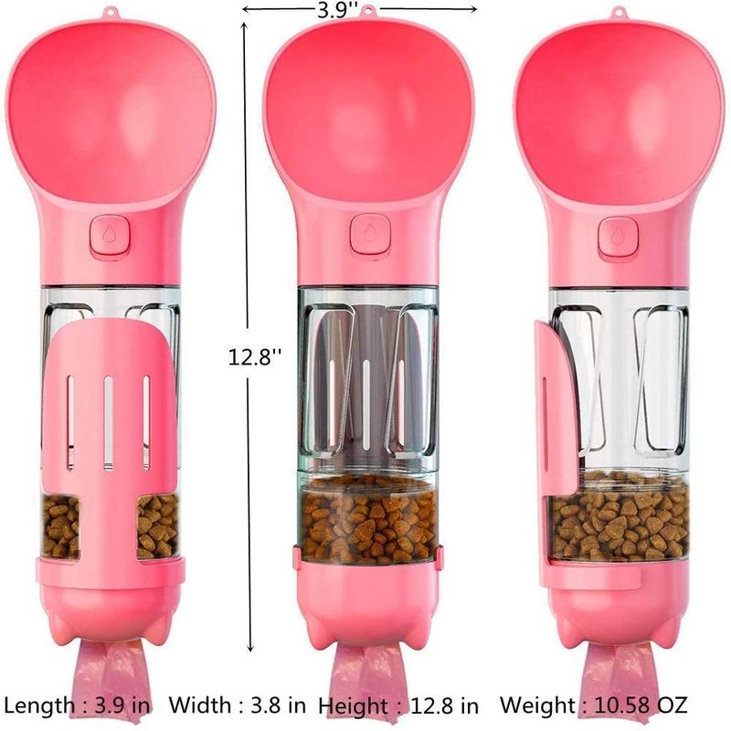 Chai nước màu hồng chống rò rỉ di động 4 In1 với hộp đựng thức ăn &amp; túi đựng chất thải
