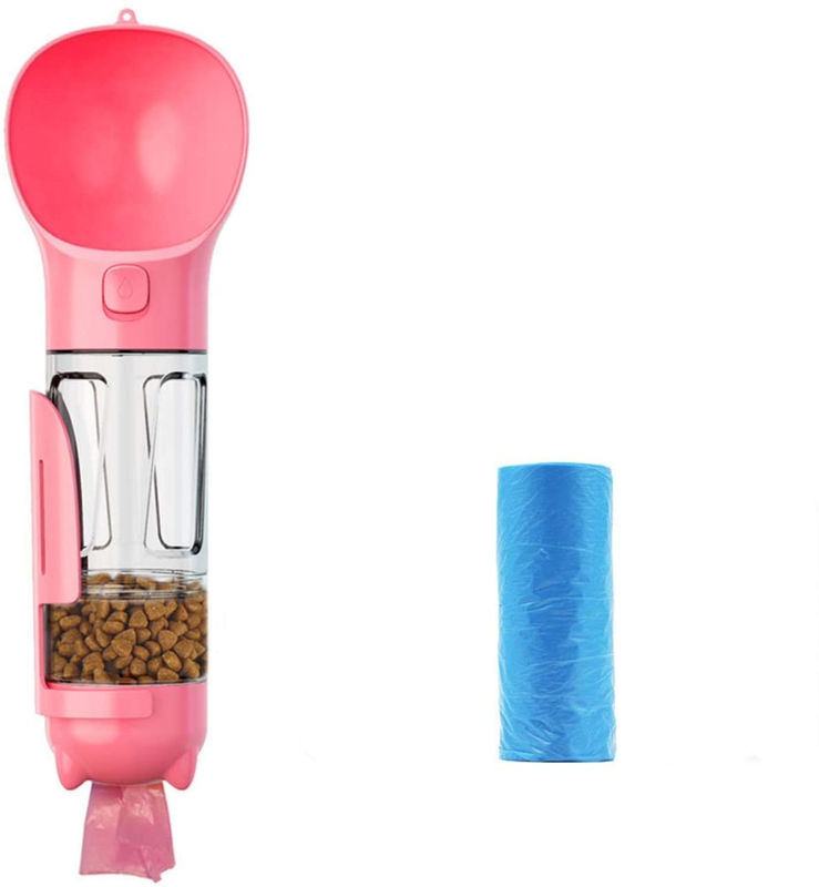 Chai nước màu hồng chống rò rỉ di động 4 In1 với hộp đựng thức ăn &amp; túi đựng chất thải
