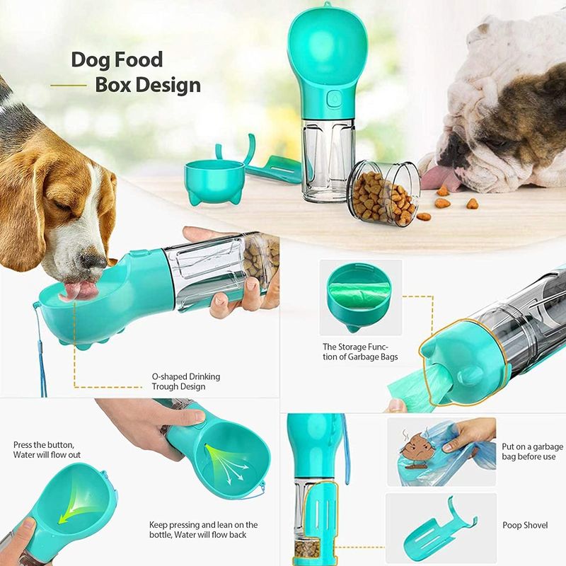 Bình đựng nước chống rò rỉ màu xanh nhẹ cho chó có chức năng uống và cho ăn