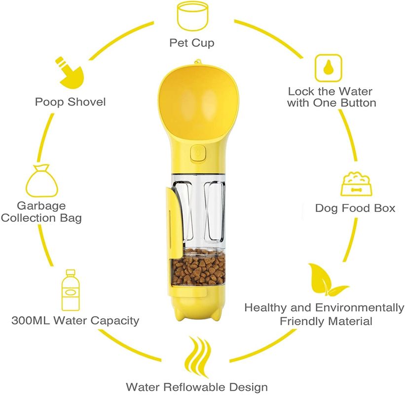Bình nước 2 trong 1 cho chó có thể tháo rời 300ml với hộp đựng thức ăn và xẻng xúc