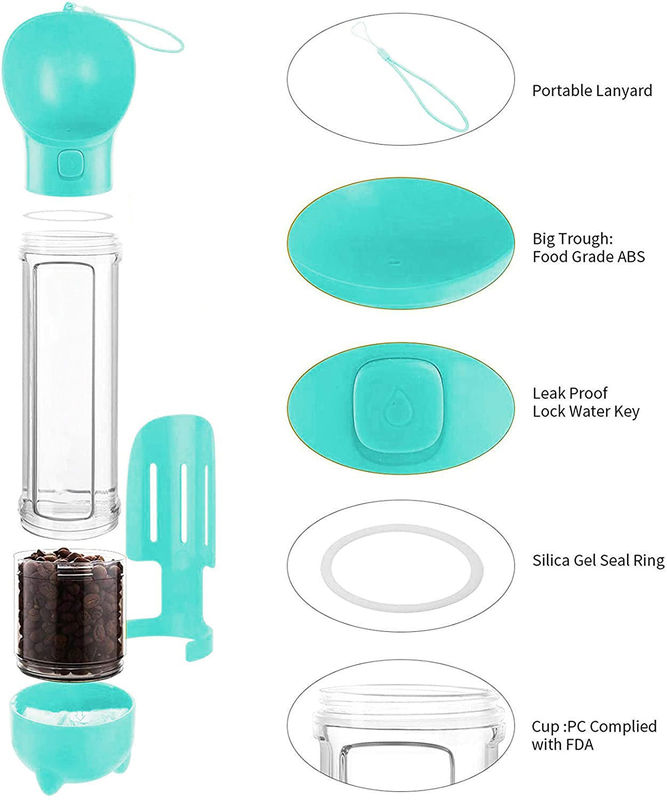 4 Trong 1 Chai nước cho chó du lịch 500ml Chống rò rỉ Máy phân phối thức ăn nước cho chó