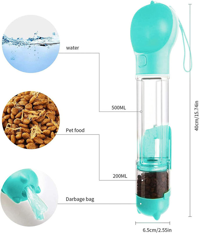 4 Trong 1 Chai nước cho chó du lịch 500ml Chống rò rỉ Máy phân phối thức ăn nước cho chó