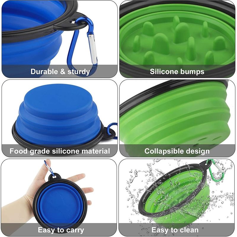Silicone có thể thu gọn lại Ăn chậm cho chó Bát nước di động Có thể gập lại để cho ăn Tưới nước